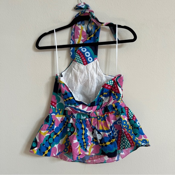 J Crew Ratti Kaleidoscope Peplum Halter Top Colorful Tank Top Large - Picture 2 of 3
